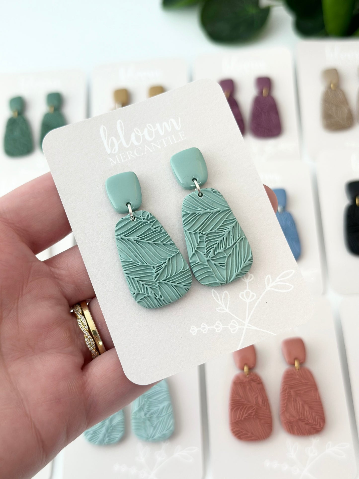 Sera | Leaf Textured Dangles | Polymer Clay Earrings