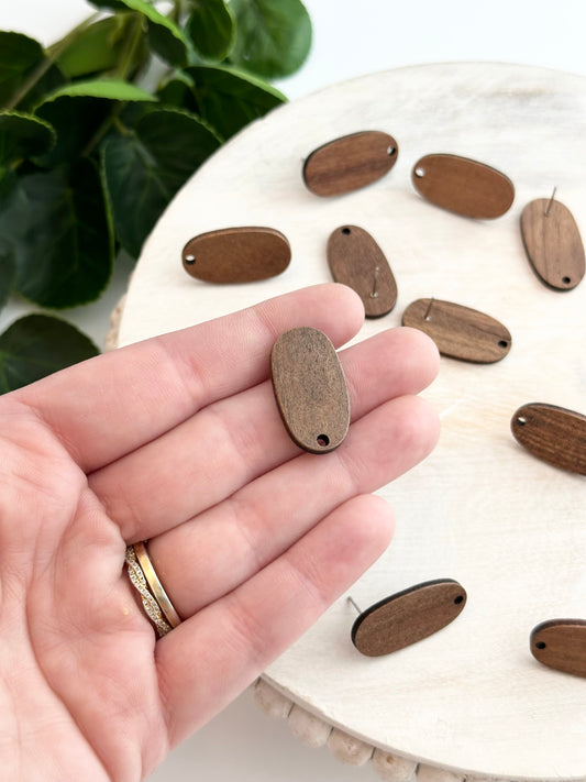 Large Oval Wood Earring Post (10pc)