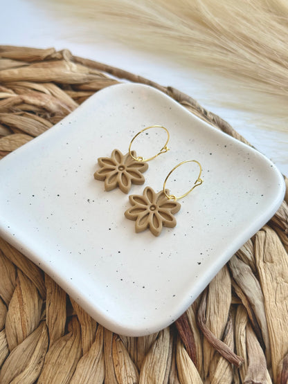 Folk Flower Polymer Clay Earrings| Muted Mustard