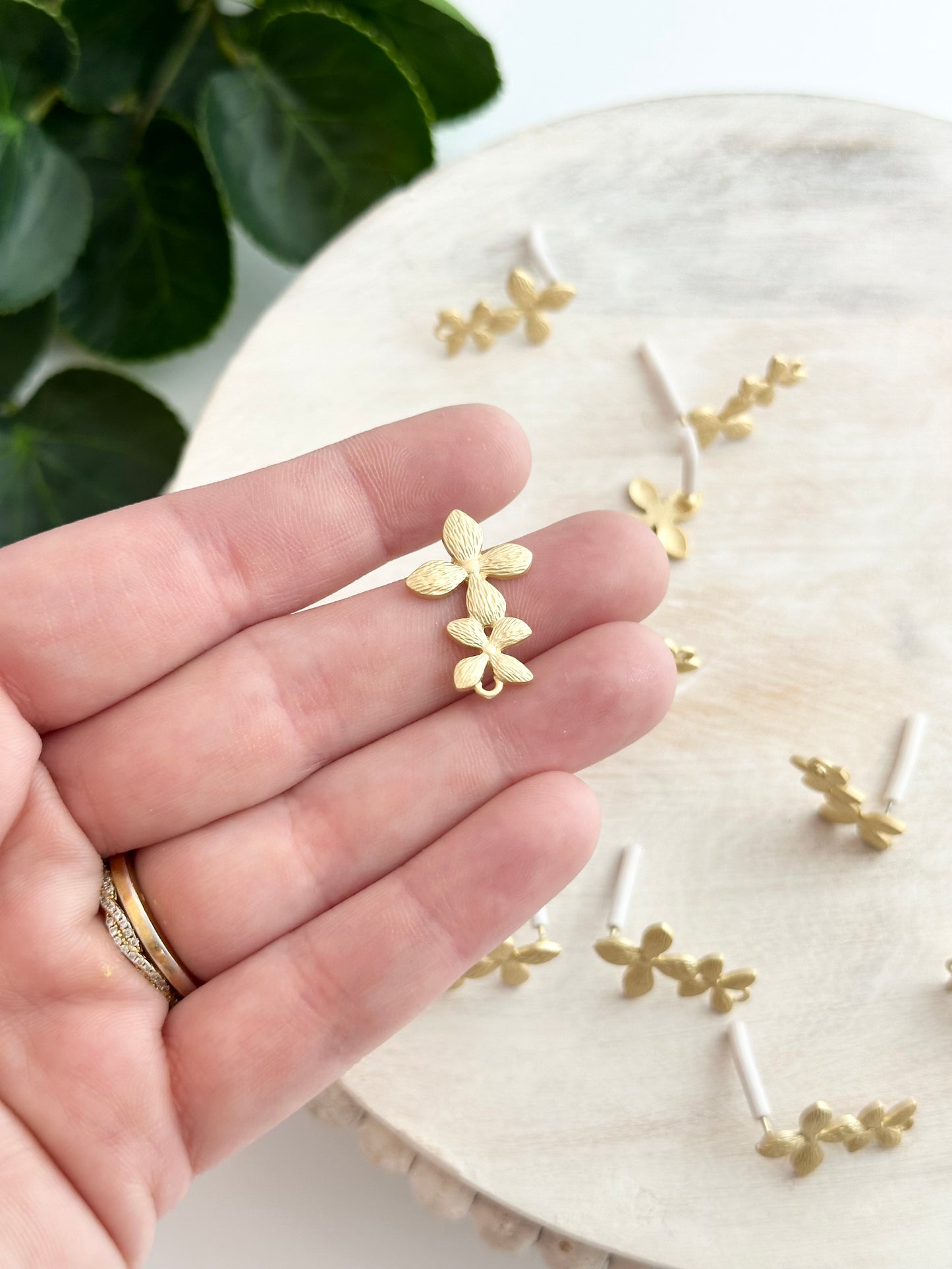 Flower Duo Earring Posts - Gold (10pc)