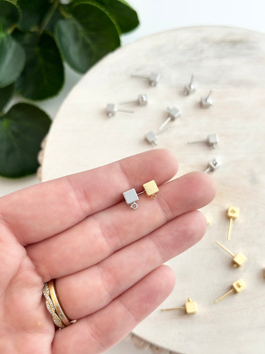 Cube Earring Posts - Gold or Silver (10pc)