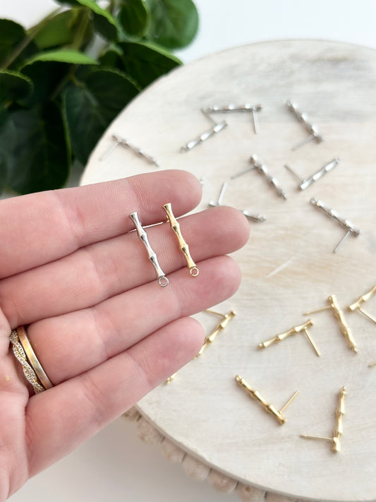 Bamboo Bar Earring Posts - Gold or Silver (10pc)