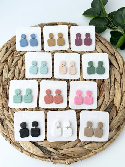 Ribbed Double Square Dangles | Polymer Clay Earrings