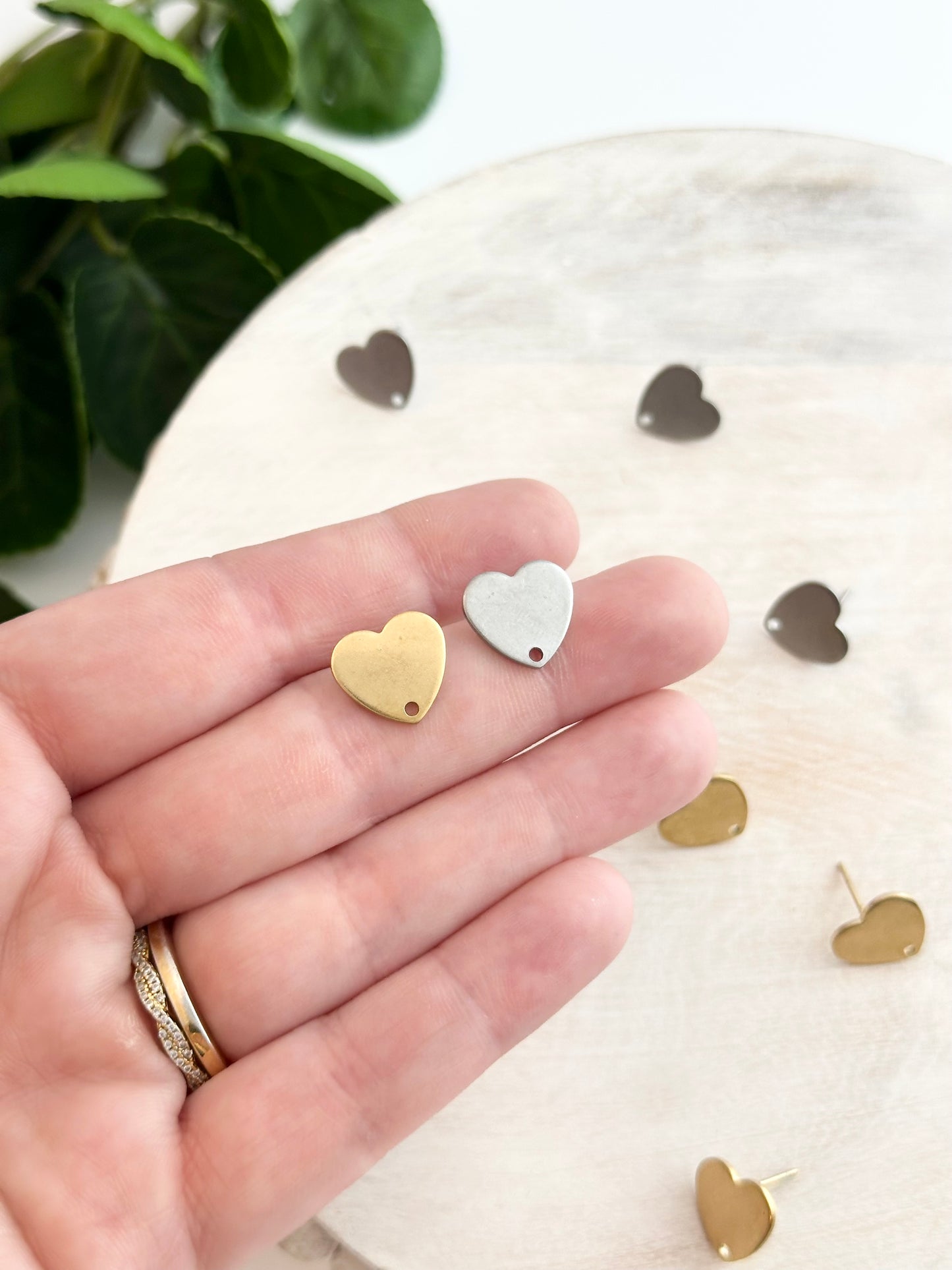 Flat Heart Earring Post - Gold or Silver (10pc)