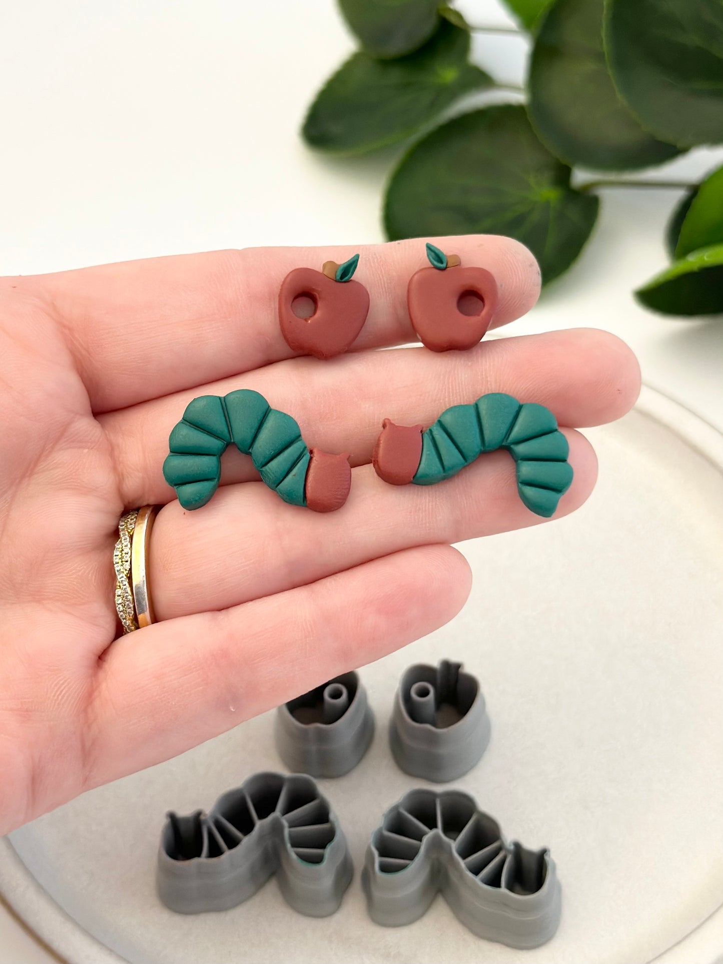 Caterpillar and Apple (Mirror Set - 4pc) | Polymer Clay Cutter