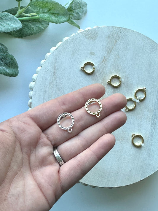 Hammered Open Circle Earring Post - Gold or Silver (10pc)