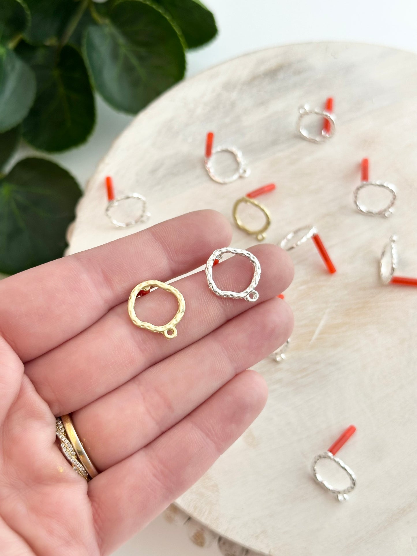 Organic Open Circle Earring Posts - Gold or Silver (10pc)