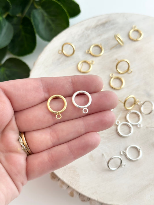 Thick Open Circle Earring Post - Gold or Silver (10pc)