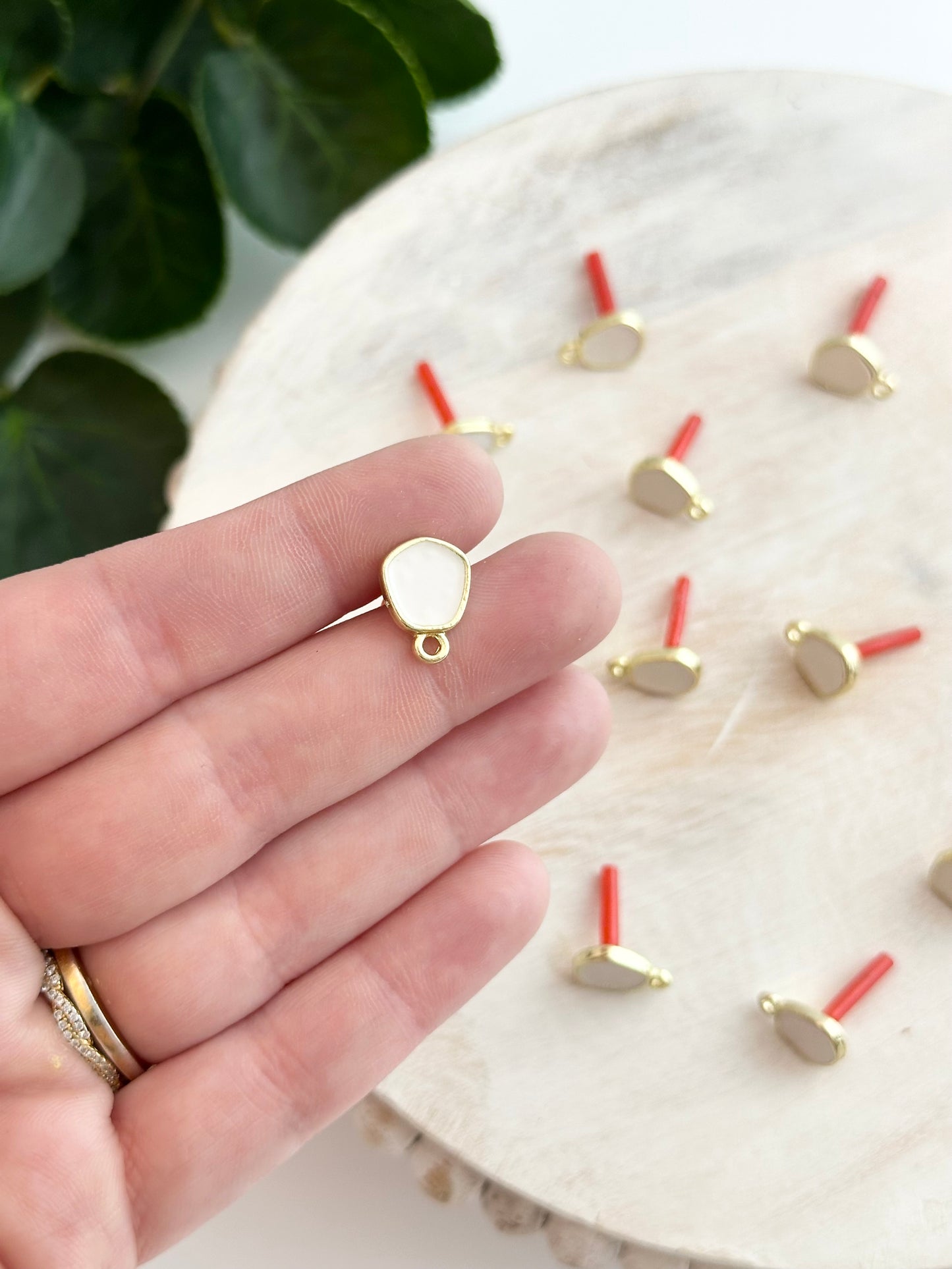 Polygon White Enamel Earring Posts - Gold (10pc)