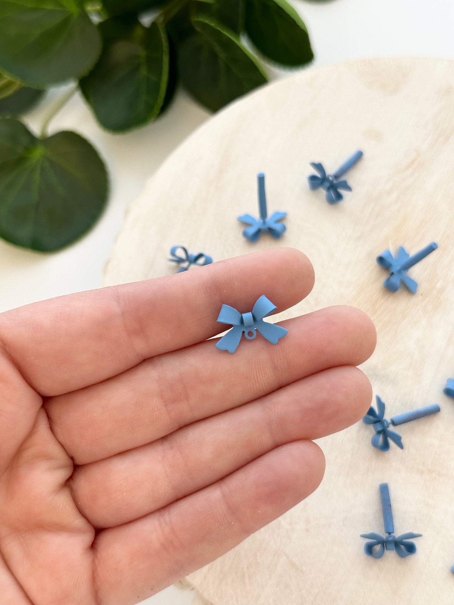 Dusty Blue Bow Earring Posts (10pc)