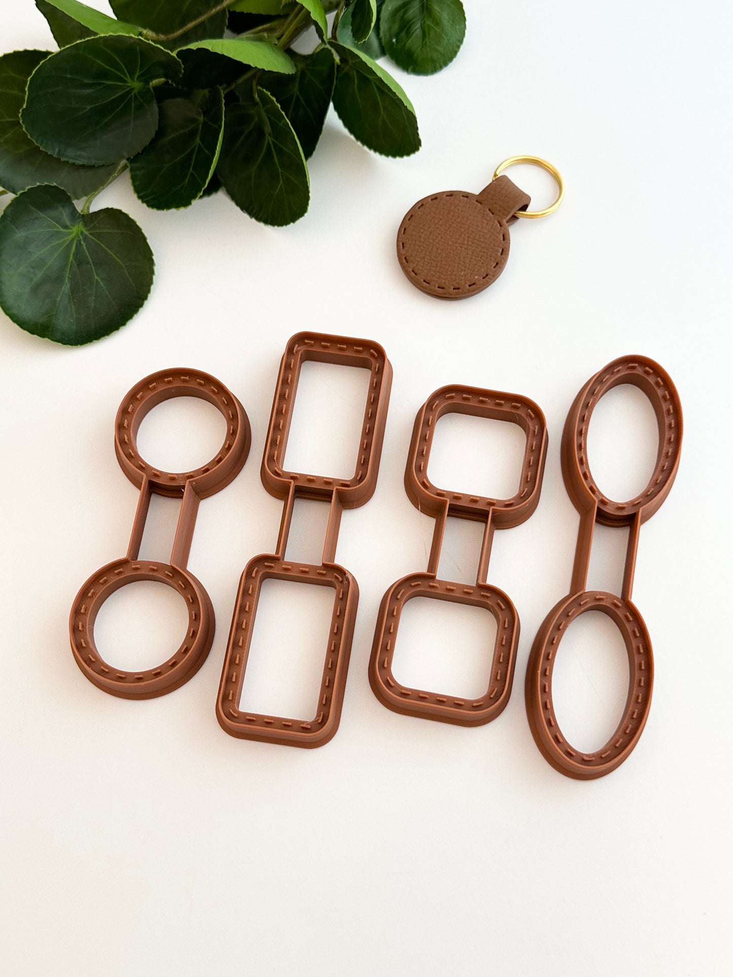 Basic Shapes Stitched Leather Keychains | Polymer Clay Cutter