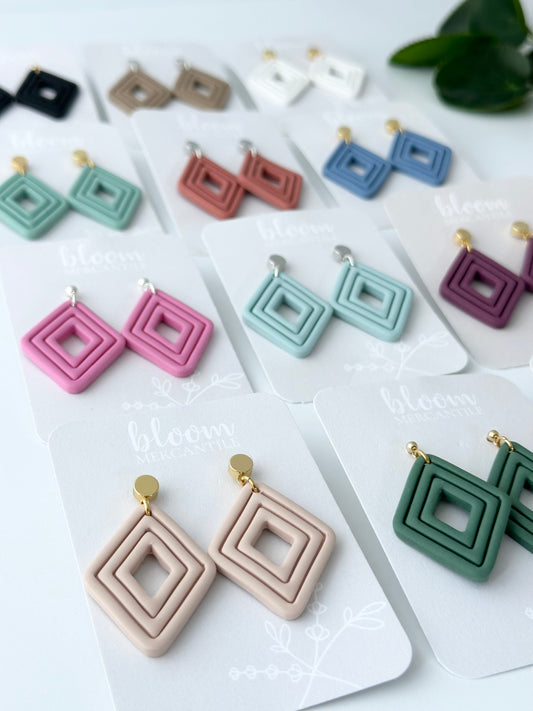 Extruded Diamond Dangles | Polymer Clay Earrings