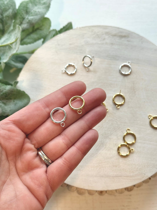 Thick Open Circle Earring Post - Gold or Silver (10pc)