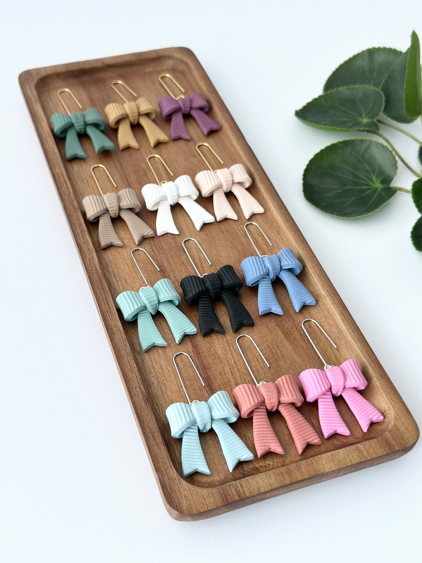 Grosgrain Ribbon Bow Dangles | Polymer Clay Earrings