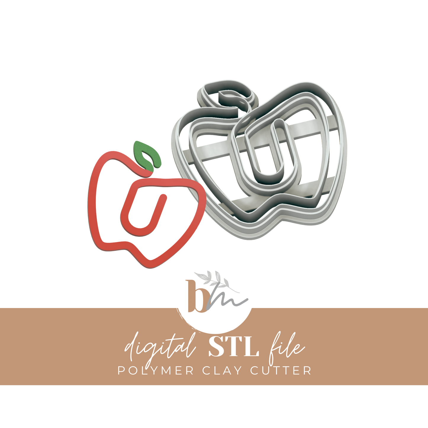 Apple Paperclip Bookmark | Digital STL File | Polymer Clay Tools & Cutters