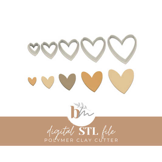 Asymmetrical Hearts - 5 Sizes | Digital STL File | Polymer Clay Tools & Cutters