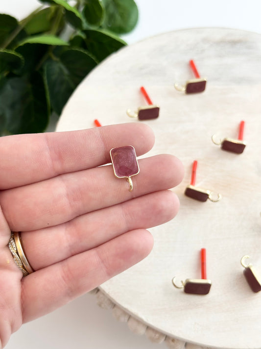 Cranberry Enamel Rectangle Earring Posts - Gold (10pc)