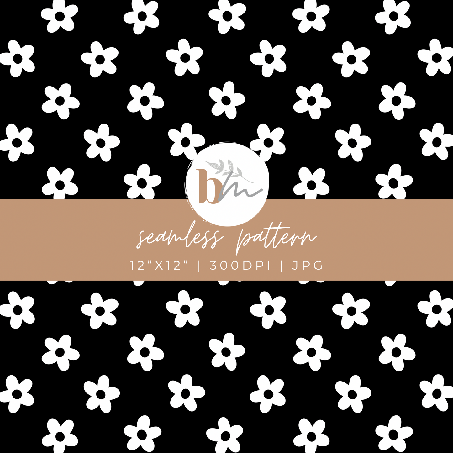 Black and White Retro Flowers | Digital Seamless Pattern