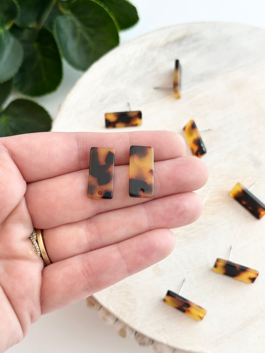 Acrylic Tortoise Rectangle Earring Posts (10pc)