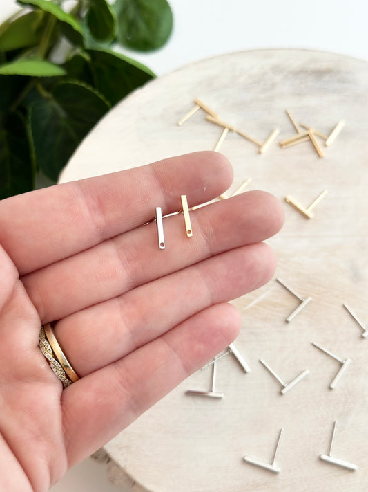 Short Bar with Hole Earring Post - Gold or Silver (10pc)