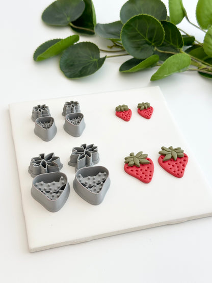 Strawberry and Leaves | Polymer Clay Cutter