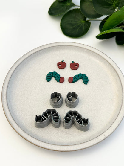 Caterpillar and Apple (Mirror Set - 4pc) | Polymer Clay Cutter