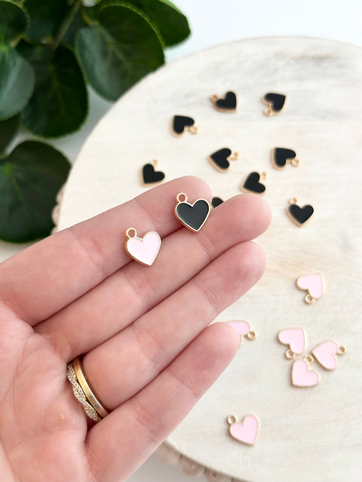 Enamel Heart Charm - Pink or Black (10pc)