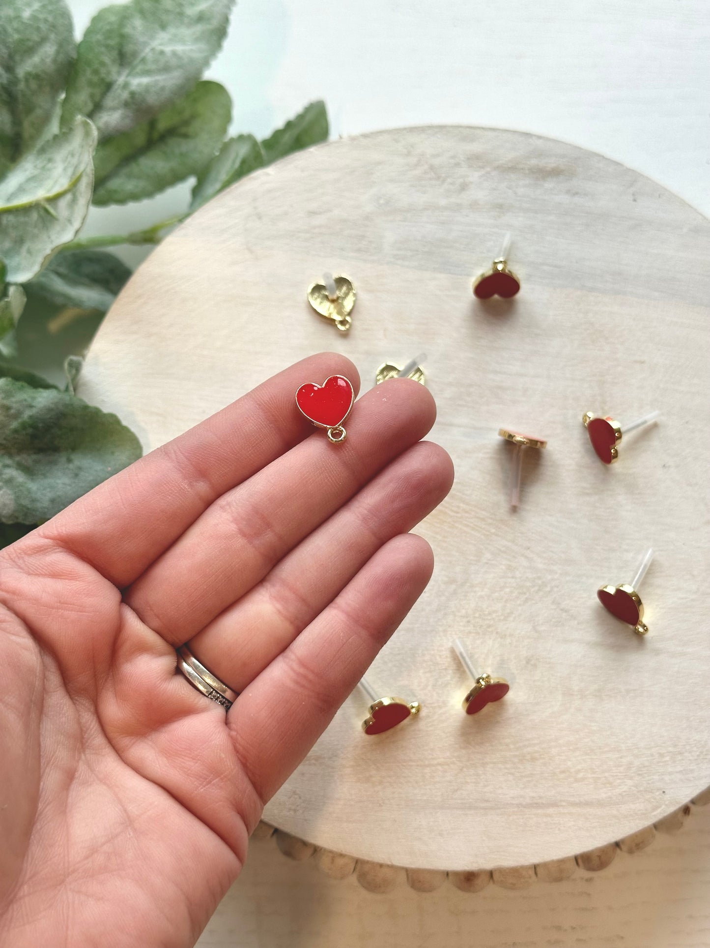 Red Enamel Heart Earring Post - Gold (10pc)