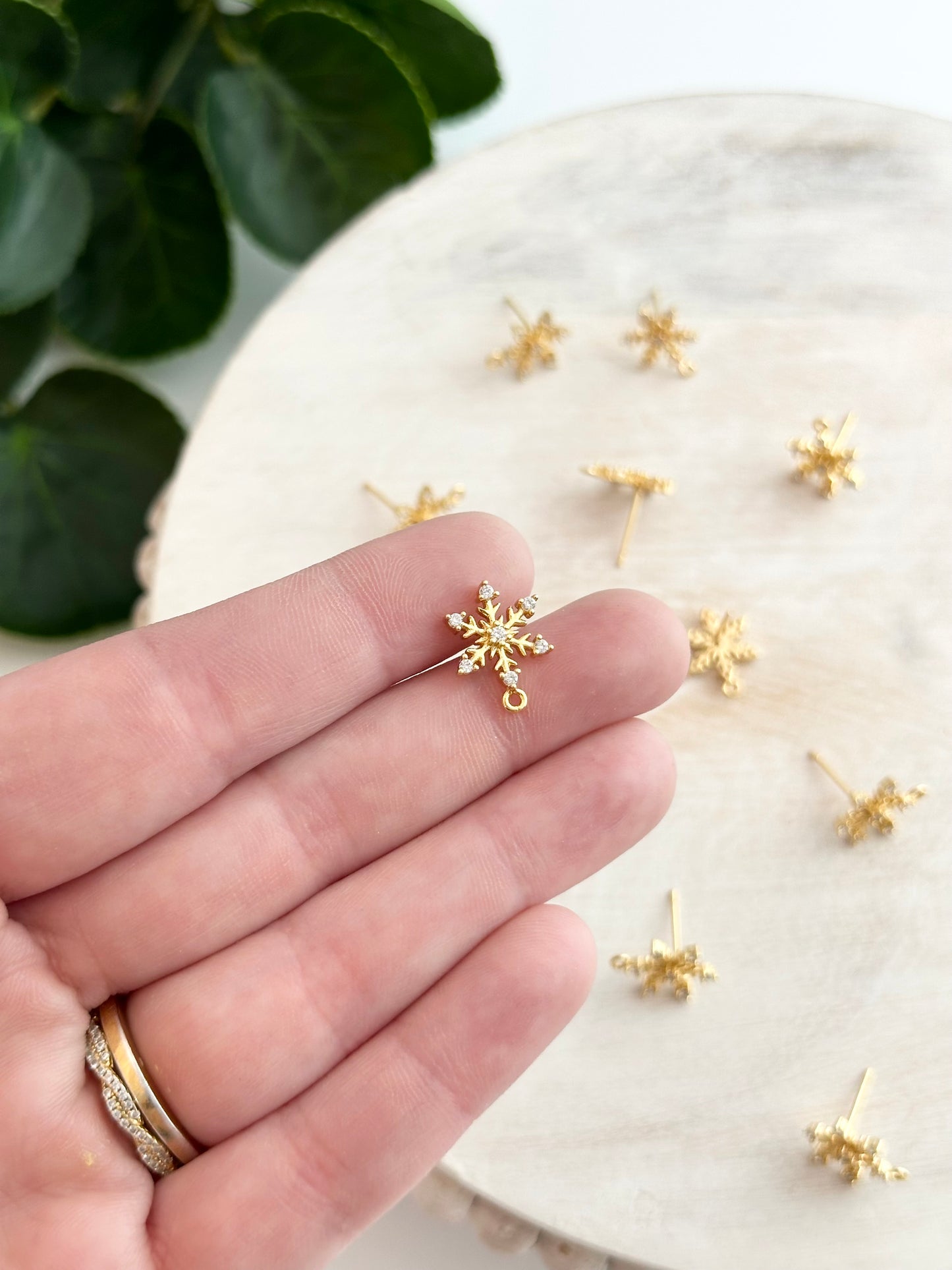 CZ Snowflake Earring Posts - Gold (10pc)