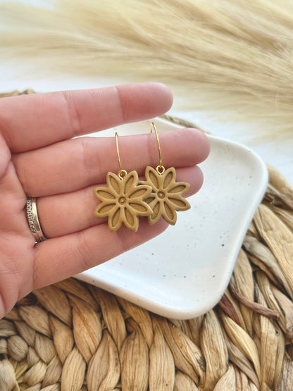 Folk Flower Polymer Clay Earrings| Muted Mustard