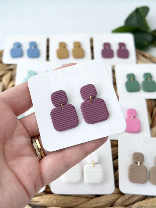 Ribbed Double Square Dangles | Polymer Clay Earrings