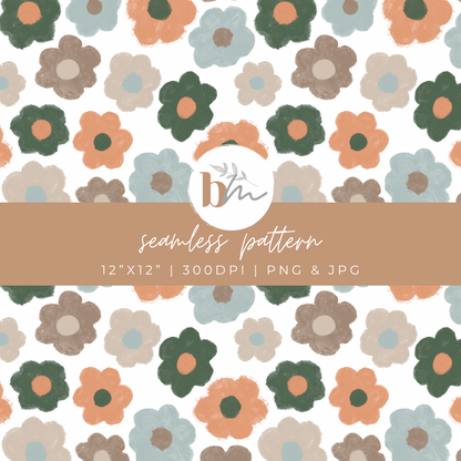 Crayon Flowers - Vintage | Digital Seamless Pattern