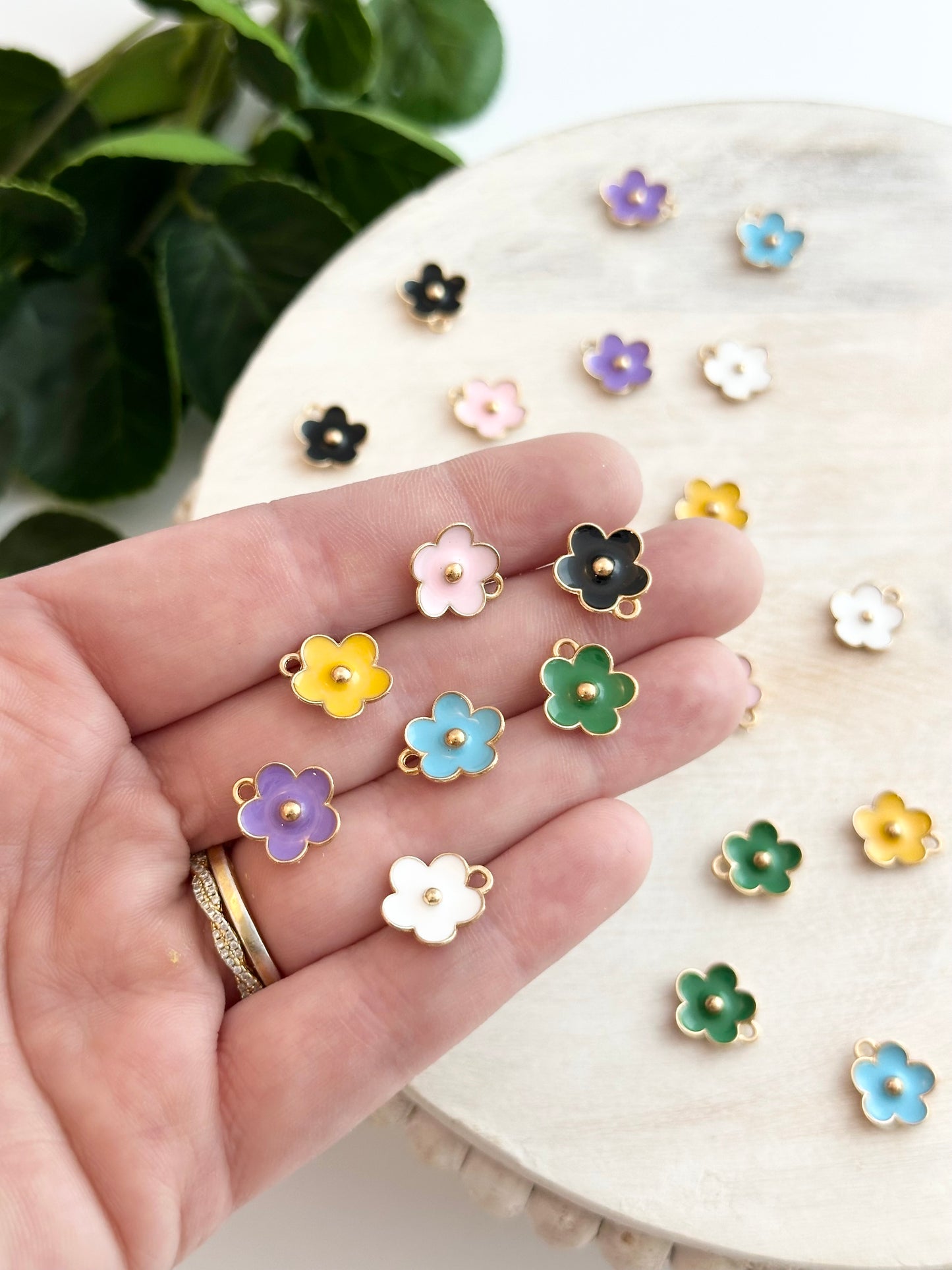 Enamel Flower Charms - Gold (10pc)