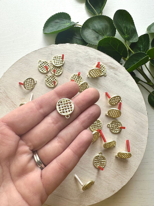 Basketweave Earring Post - Gold (10pc)