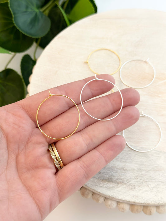 Wire Hoop Earring Post - Gold or Silver (10pc)