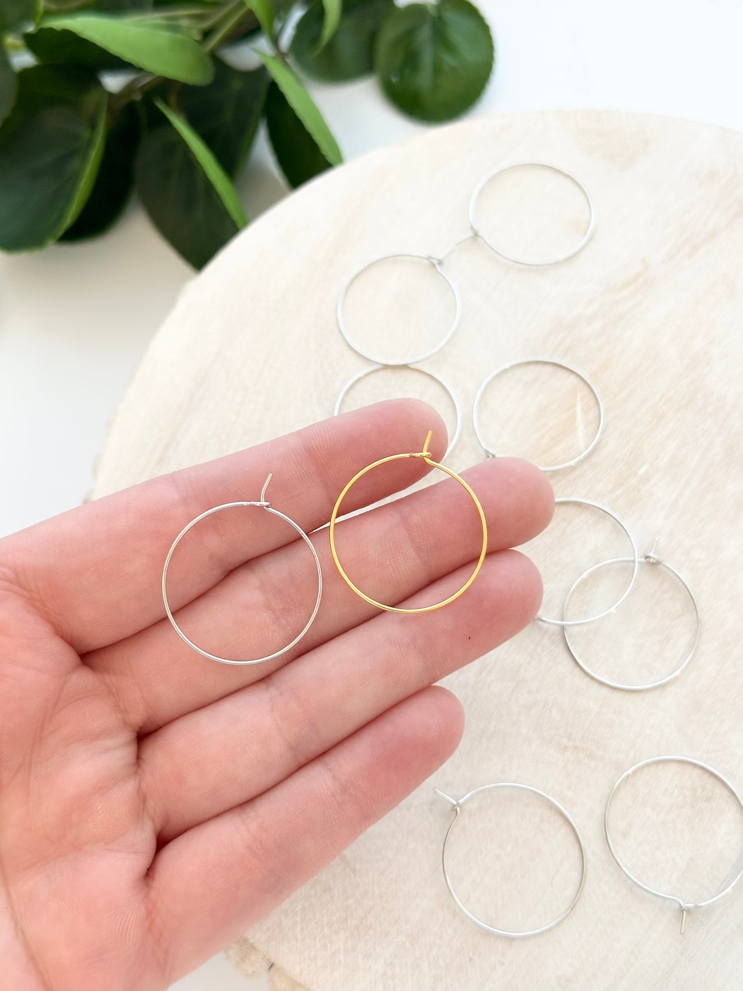 Wire Hoop Earring Post - 25mm - Gold or Silver (10pc)