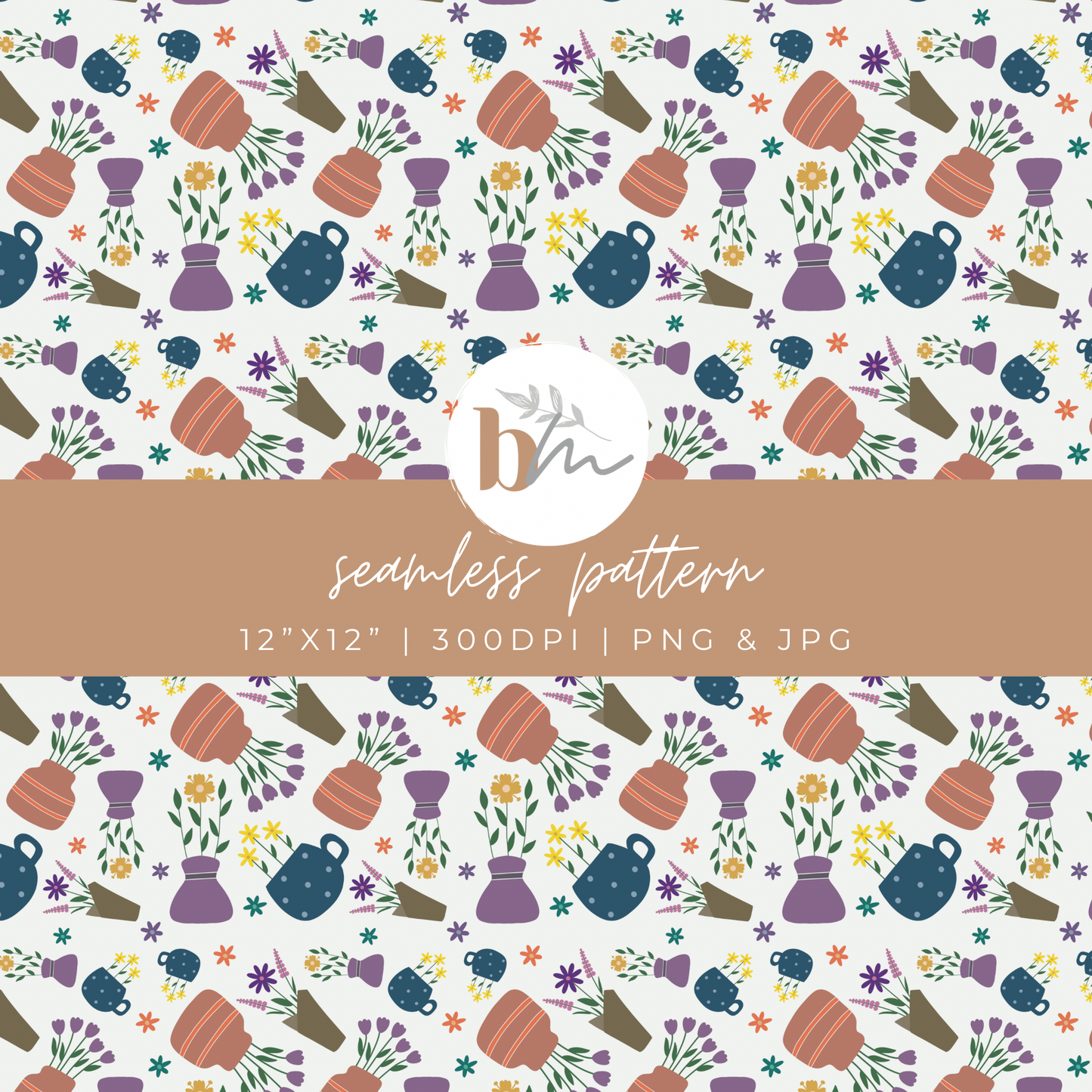 Flowers in Vases | Digital Seamless Pattern