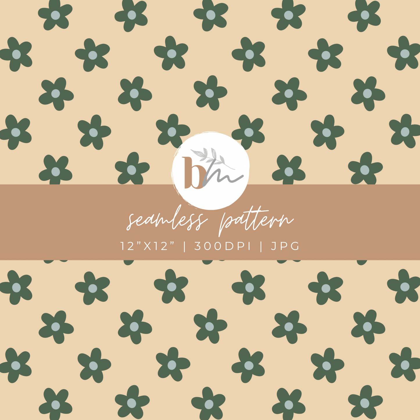 Desert Tan and Sage Retro Flowers | Digital Seamless Pattern