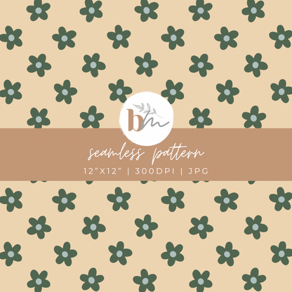 Desert Tan and Sage Retro Flowers | Digital Seamless Pattern