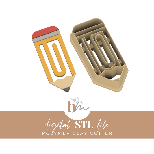 Pencil Paperclip Bookmark | Digital STL File | Polymer Clay Tools & Cutters