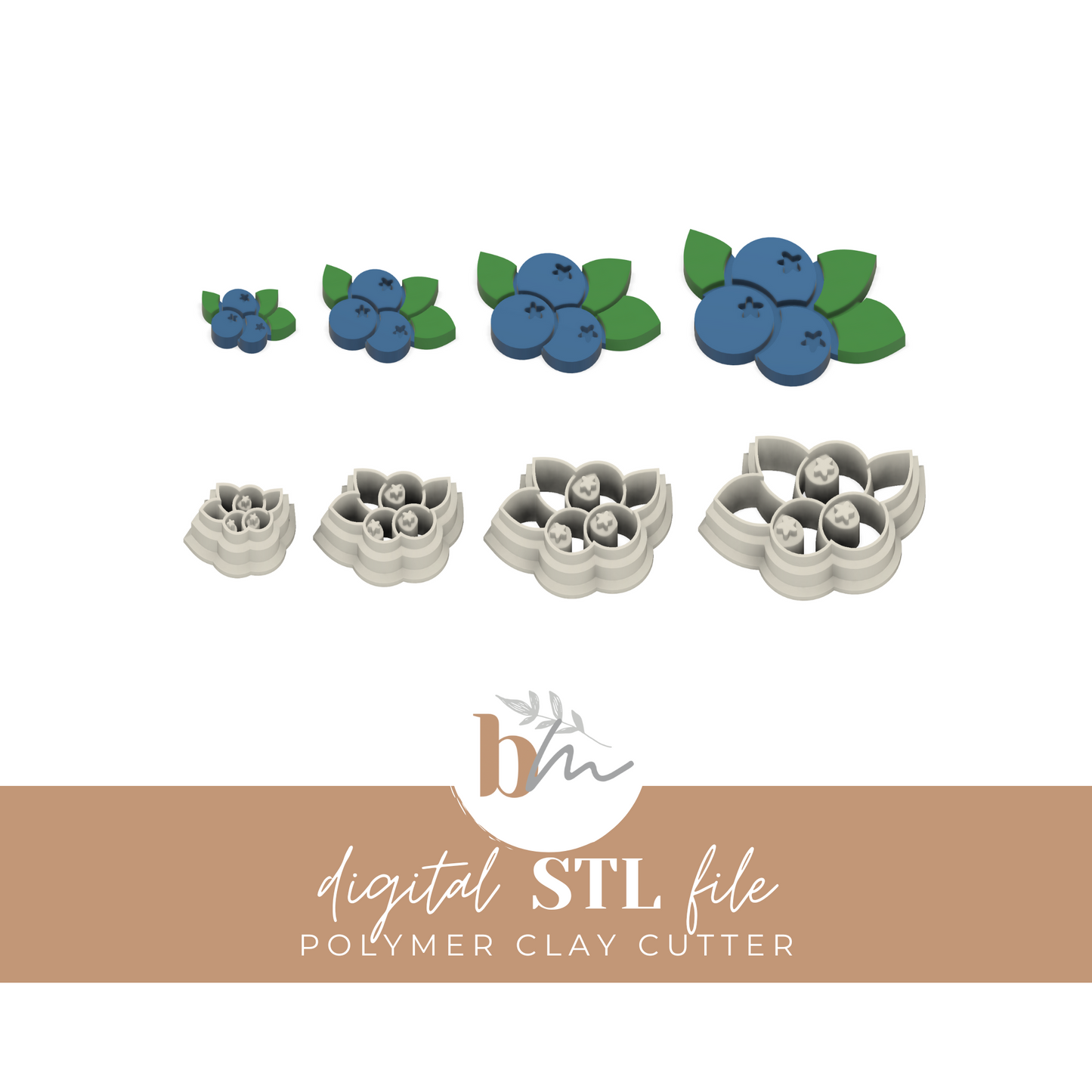 Blueberry Bunch - 3 Sizes | Digital STL File | Polymer Clay Tools & Cutters