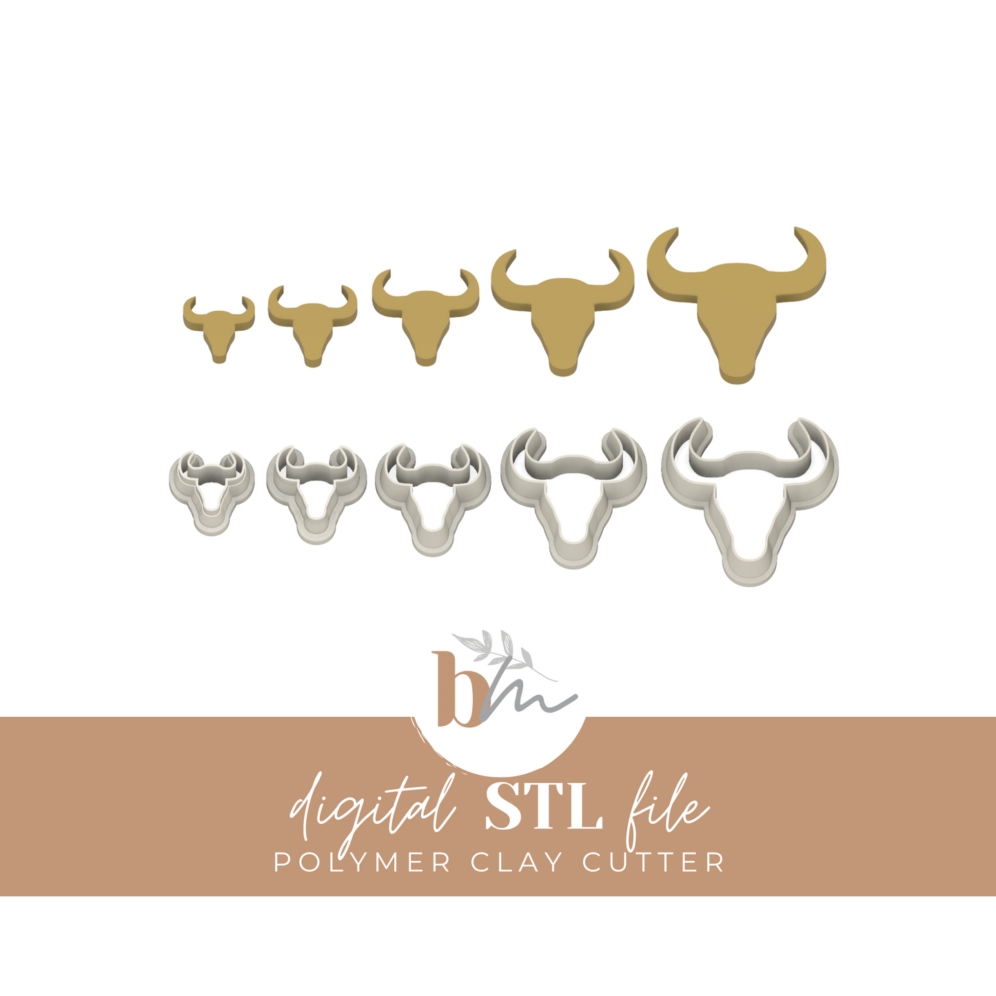 Bull Head - 5 Sizes | Digital STL File | Polymer Clay Tools & Cutters