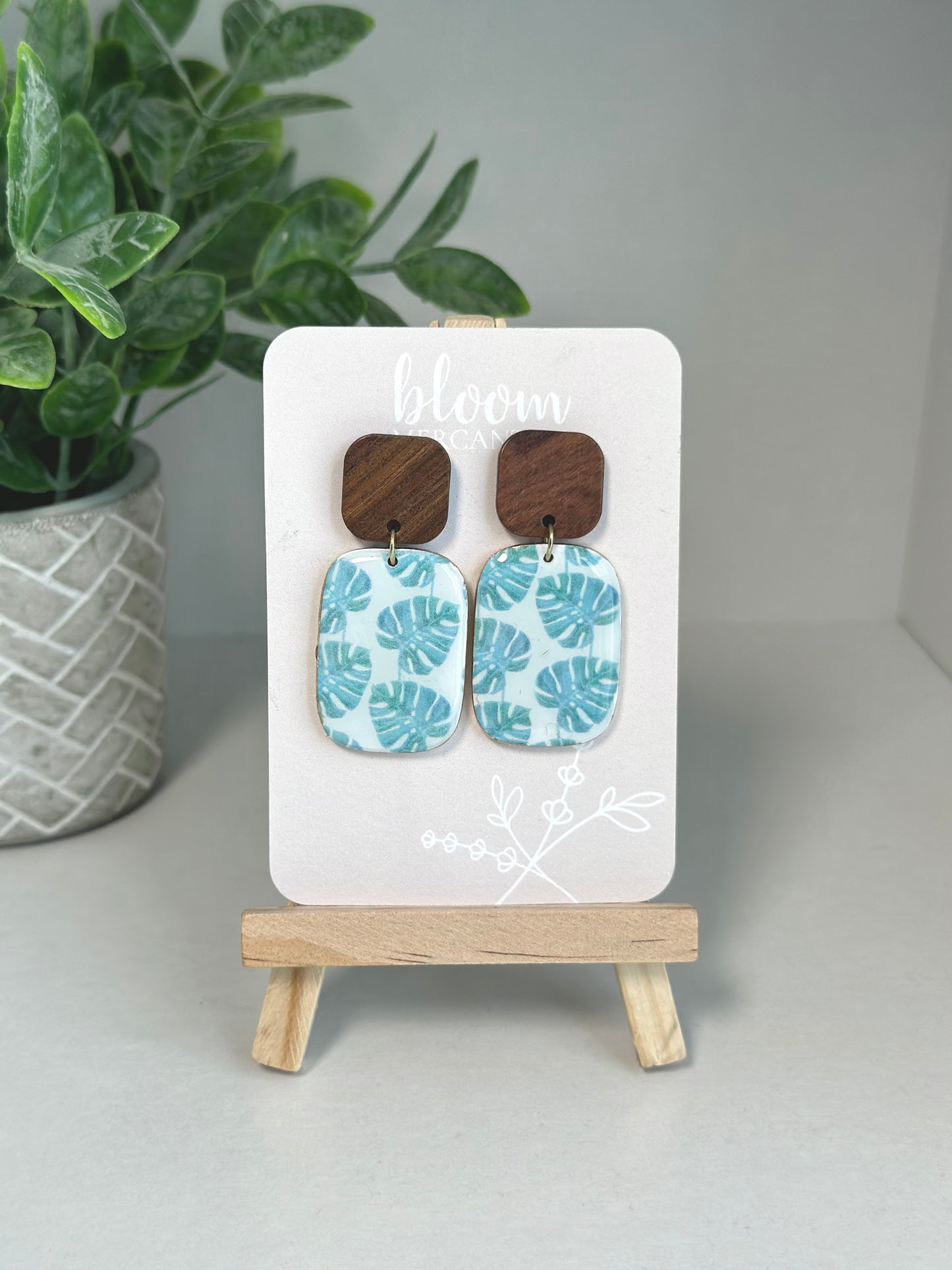 Watercolor Monstera Earrings