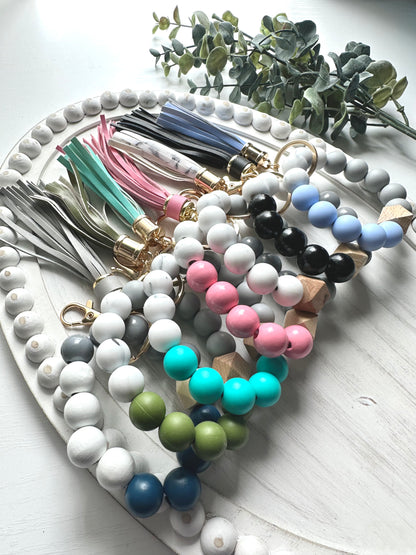 Silicone & Wood Bead Keychain Wristlet