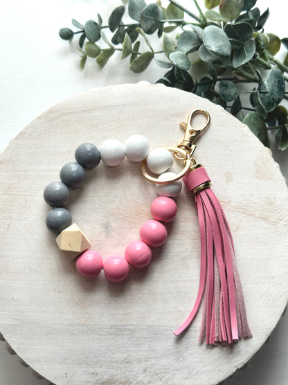 Silicone & Wood Bead Keychain Wristlet