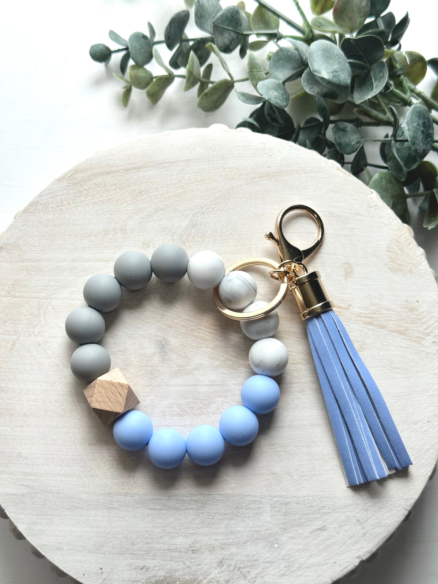 Silicone & Wood Bead Keychain Wristlet