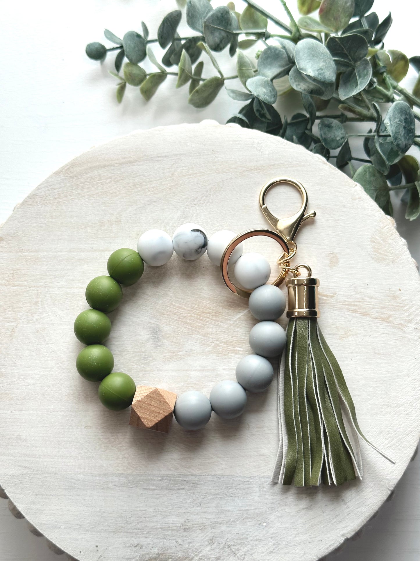 Silicone & Wood Bead Keychain Wristlet