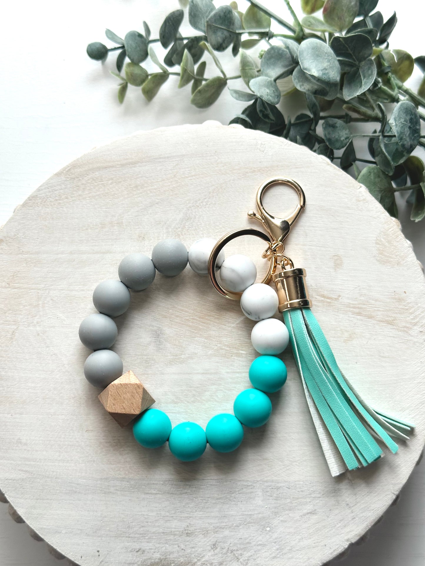 Silicone & Wood Bead Keychain Wristlet