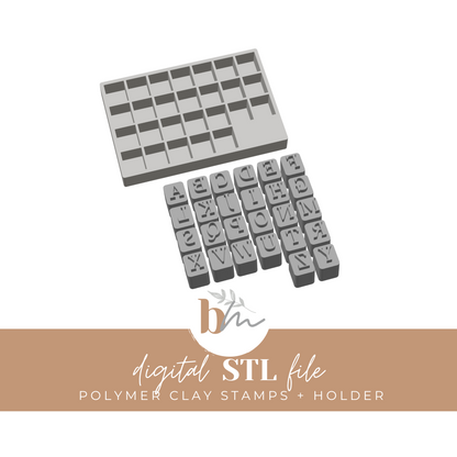 1/2" Serif Letter Stamps and Holder Set | Digital STL File | Polymer Clay Tools & Cutters