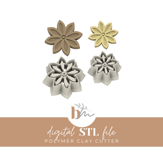 Scandinavian Pointed Flower - 2 Sizes | Digital STL File | Polymer Clay Tools & Cutters